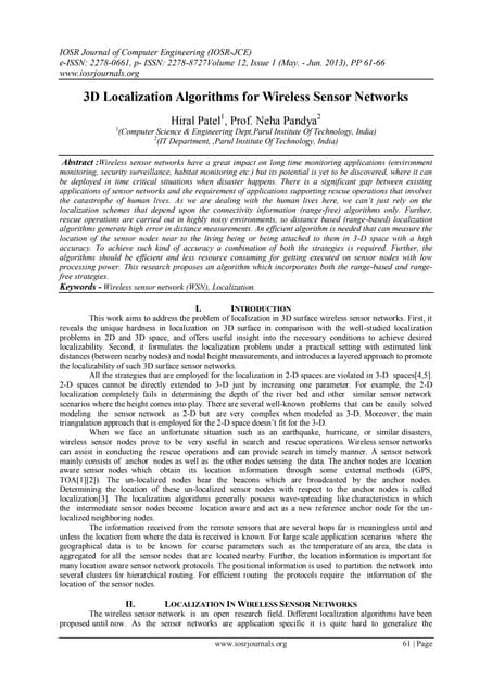 3D Localization Algorithms for Wireless Sensor Networks