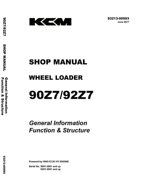 Kawasaki 92 z7 wheel loader service repair manual
