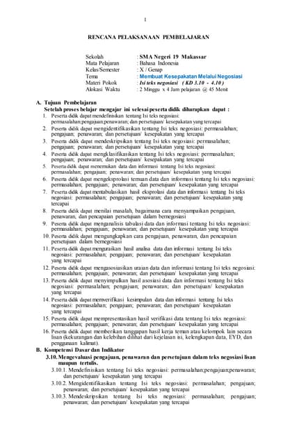 RPP Kd  3.10 4.10 bahasa indonesia