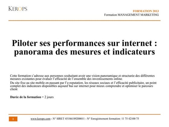 Piloter ses performances sur internet : panorama des mesures et indicateurs -...
