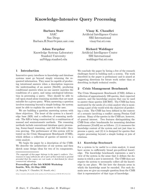 Semantic Search, Question Answering systems, inferencing