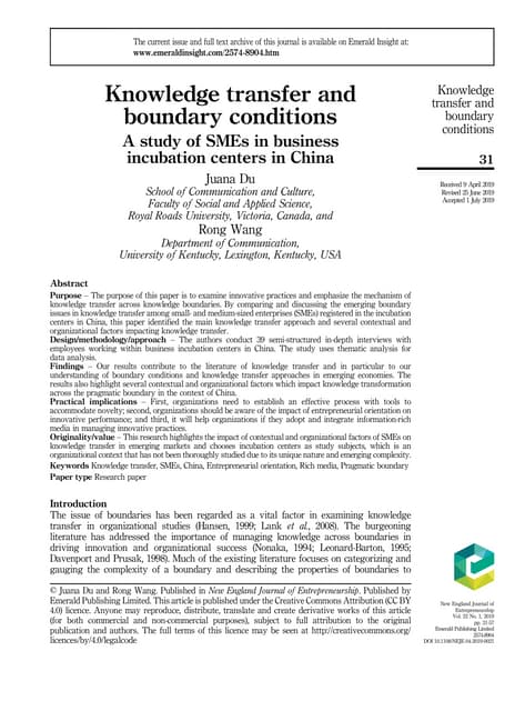 Knowledge transfer and boundry conditions