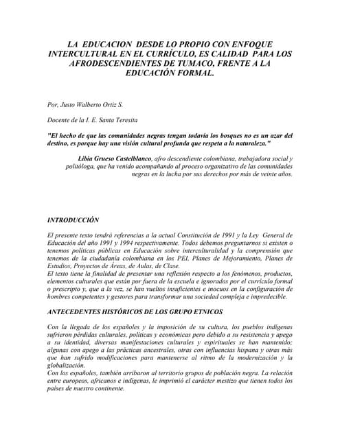 La interculturalidad en el curriculo