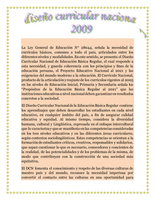 DISEÑO CURRICULAR  NACIONAL  2009