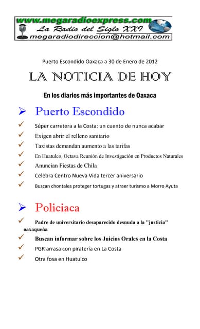 La noticia de hoy 30 012012