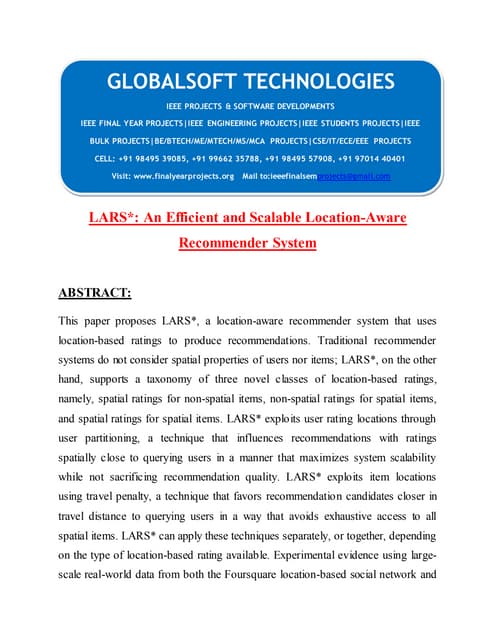 2014 IEEE DOTNET DATA MINING PROJECT Lars an-efficient-and-scalable-location-...