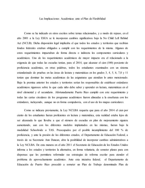 Las implicaciones académicas ante el plan de flexibilidad