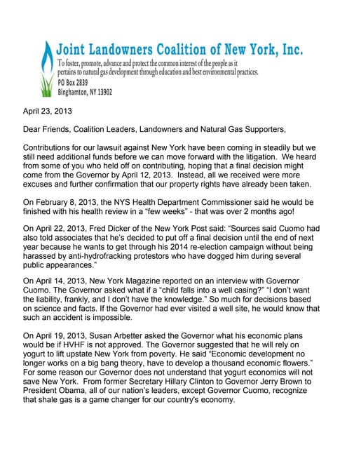JLCNY Status of "Takings" Lawsuit by NY Landowners Against NY State