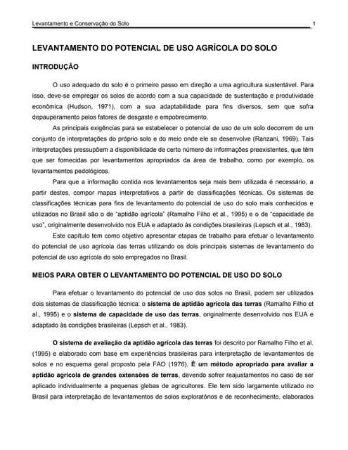 Levantamento do potencial de uso agrícola do solo