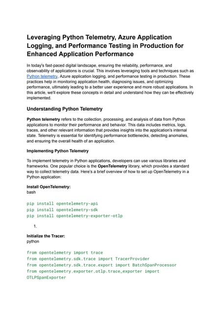 Leveraging Python Telemetry, Azure Application Logging, and Performance Testi...