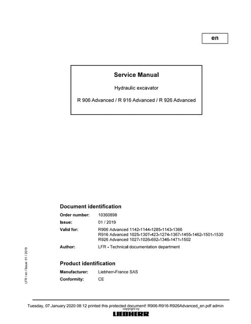 Liebherr r926  1026 advanced hydraulic excavator service repair manual