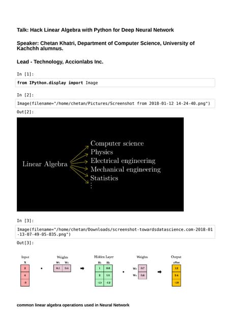 An Introduction Linear Algebra for Neural Networks and Deep learning