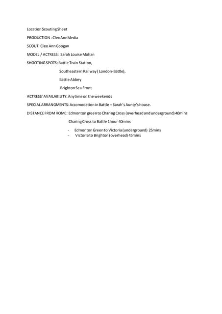 Plans for filming