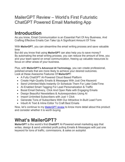 MailerGPT Review - World’s First Futuristic ChatGPT Powered Email Marketing App