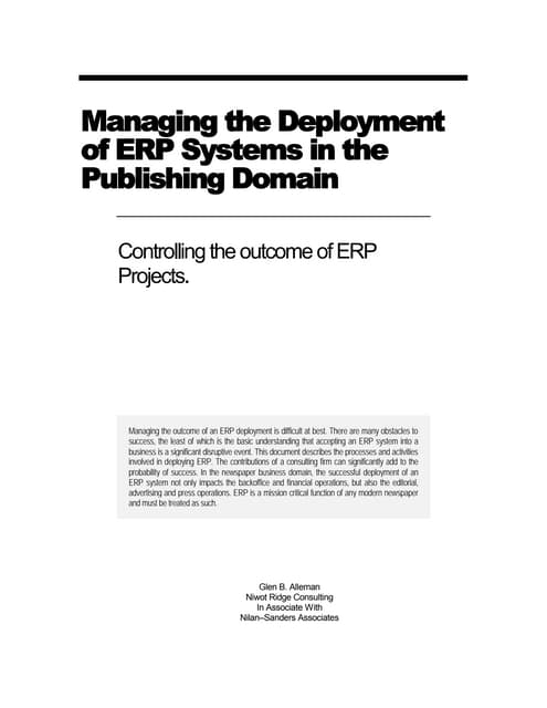 Managing Deploymemt of ERP Systems in the Publishing Domain