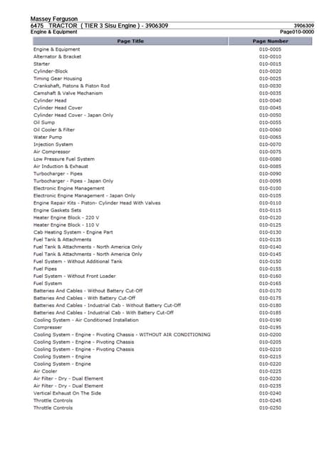Massey ferguson 6475 tractor (tier 3 sisu engine) service parts catalogue man...