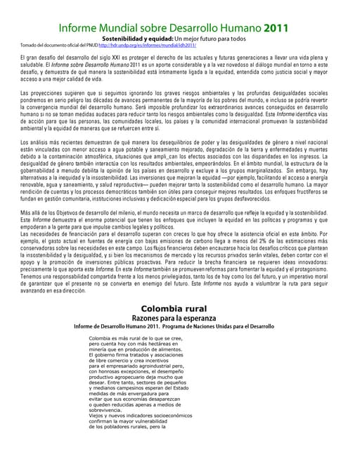 Apartes del Informe IDH 2011