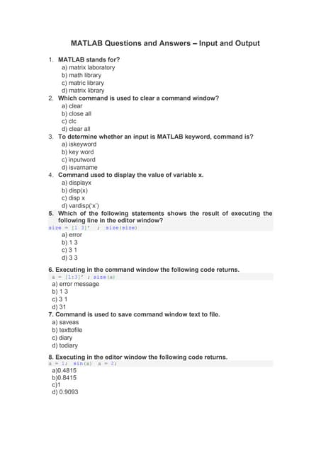 MATLAB Questions and Answers.pdf