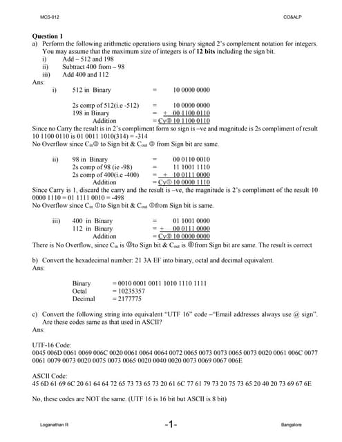 Mcs 012 computer organisation and assemly language programming- ignou assignm...