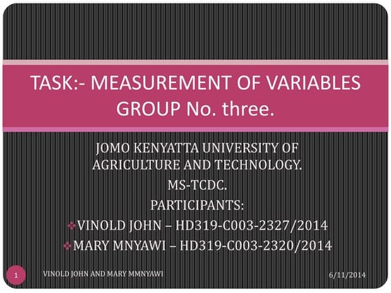 Measurement of variables IN RESEARCH