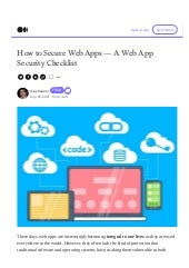 How to Secure Web Apps — A Web App Security Checklist