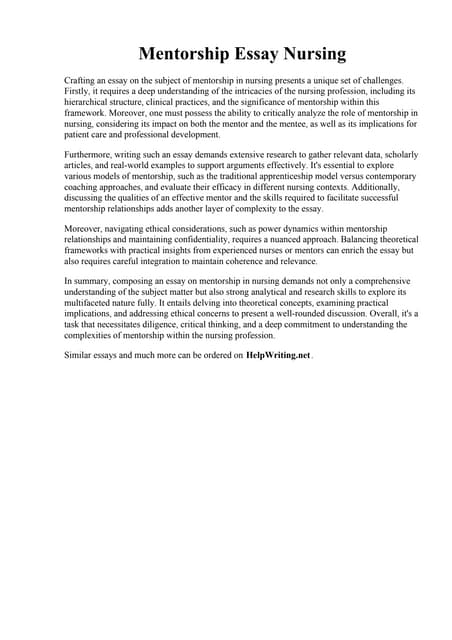 Mentorship Essay Nursing. 022 Mentorship Essay Example  Thatsnotus