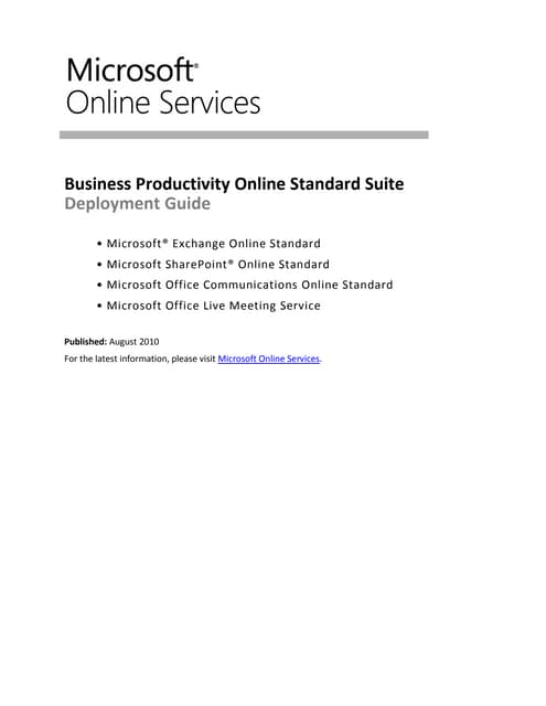 Deployment Guide for Business Productivity Online Standard Suite: Whitepaper