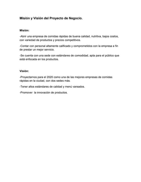 Misión y visión del proyecto de negocio