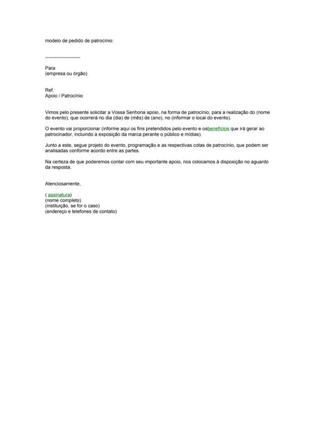 Modelo de pedido de patrocínio