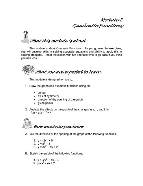 Module 2   quadratic functions
