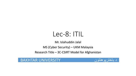 ITIL # Lecture 8