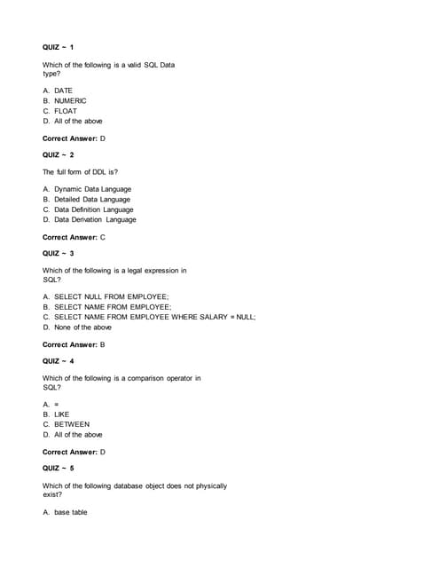 SQL MCQ