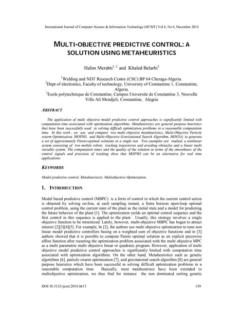 Multi objective predictive control  a solution using metaheuristics