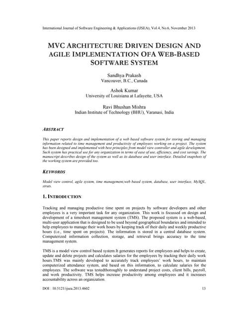 Mvc architecture driven design and agile implementation of a web based softwa...