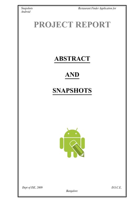 My Project Report Documentation with Abstract & Snapshots
