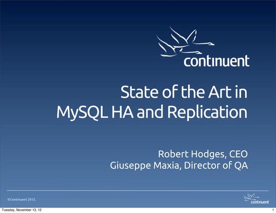 State of the art of MySQL replication and clustering