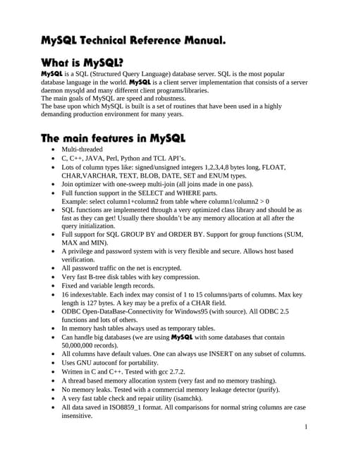 My sql technical reference manual
