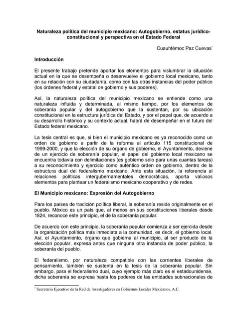 Naturaleza Política del Municipio Mexicano.