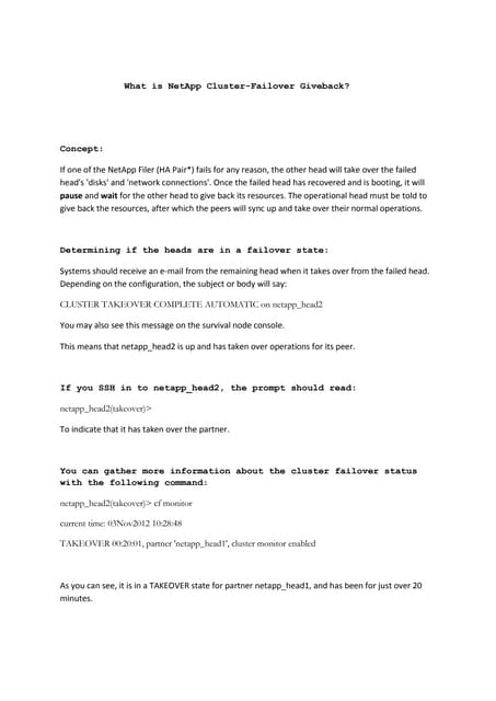 NetApp cluster failover giveback
