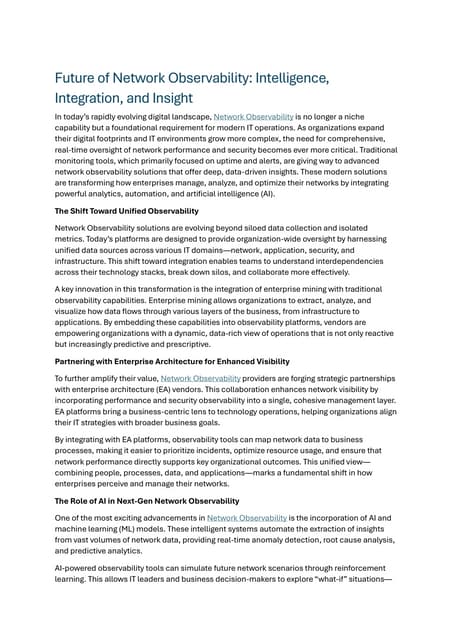 Future of Network Observability: Intelligence, Integration, and Insight