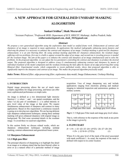 New approach for generalised unsharp masking alogorithm