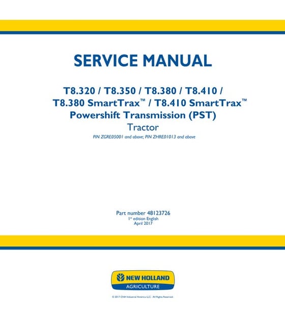 New holland t8.380 smart trax powershift transmission (pst) tractor service r...