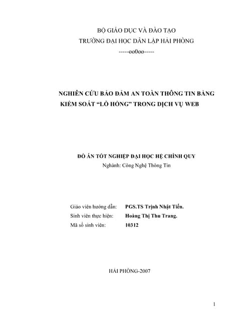 Nghiên cứu bảo đảm an toàn thông tin bằng kiếm soát lỗ hổng trong dịch vụ web