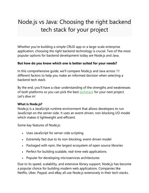 Node.js vs Java:  Right backend tech stack for your project