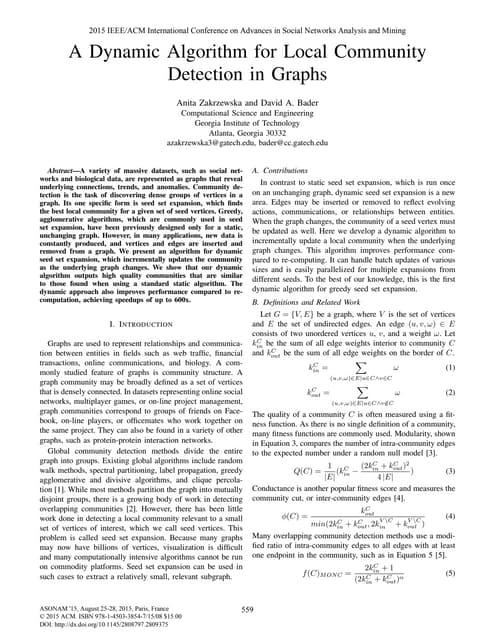 A Dynamic Algorithm for Local Community Detection in Graphs : NOTES
