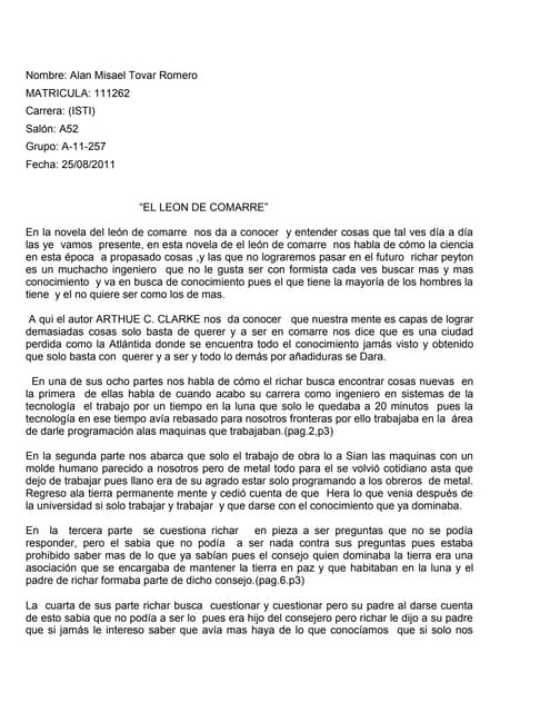 Novela el leon de comarre(nucleo general uno primer parcial)