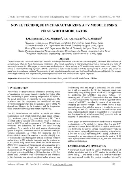 Novel technique in charactarizing a pv module using
