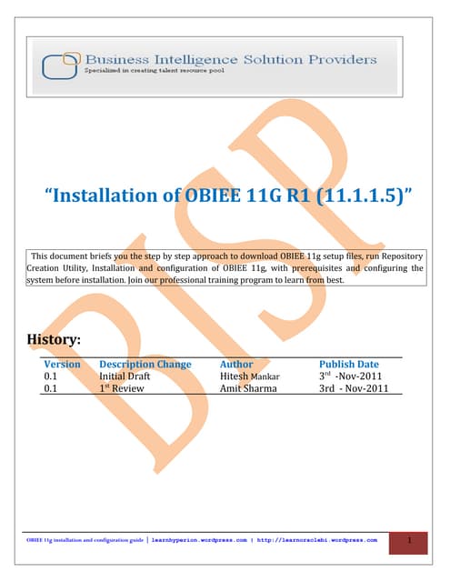 Obiee 11.1.1.5 installation and configuration guide