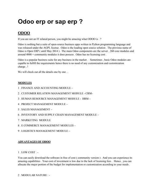 Odoo erp or sap erp