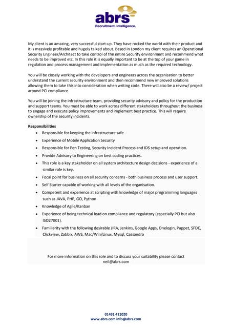 Operational security engineer architect